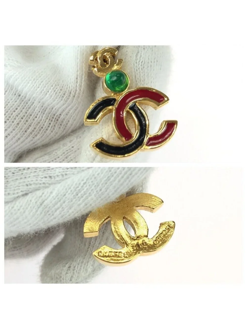 Chanel Vintage CC Logo Gold Multicolor Plated Necklace